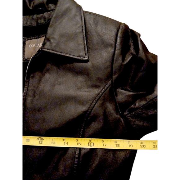 Oscar Piel Leather Jacket w Removable Liner Faux Fur Sz M Black Classic Preppy - Picture 10 of 16